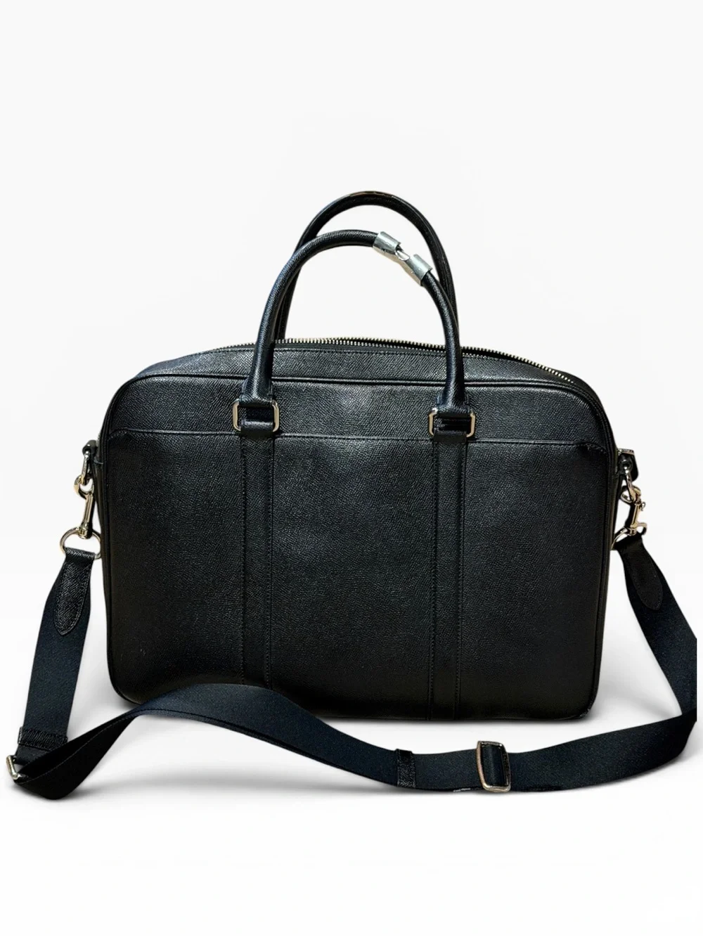 Coach Perry Slim Brief Bag Black Crossgrain Leather Laptop Business Bag F59057
